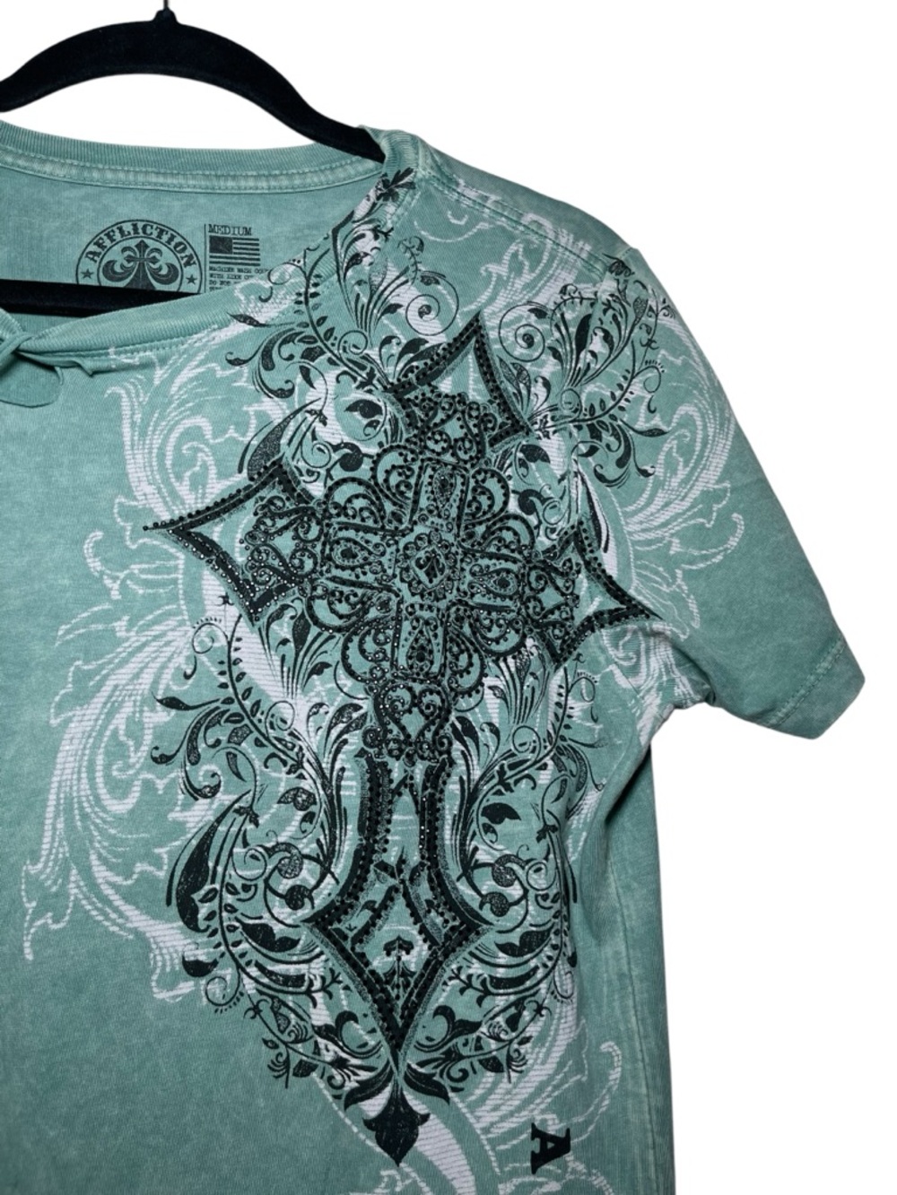 Buckle Affliction Lace-Up Y2K Deep Sea Lava Wash Graphic Short Sleeve Tee Medium - Picture 8 of 16